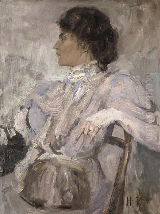 An Elegant Lady In White Oil Painting by Nicolai Ivanovich Fechin