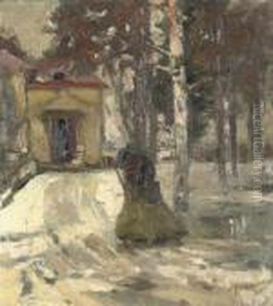 A Chapel In A Snow-covered Forest Oil Painting by Nicolai Ivanovich Fechin