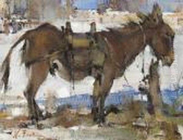Burro Tethered Oil Painting by Nicolai Ivanovich Fechin