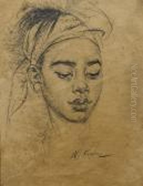 Study Of A Young Girl Oil Painting by Nicolai Ivanovich Fechin