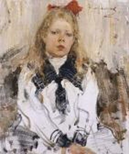 Girl With Red Bow Oil Painting by Nicolai Ivanovich Fechin