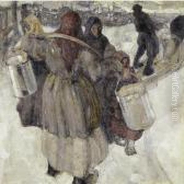Peasant Women In The Village Oil Painting by Nicolai Ivanovich Fechin