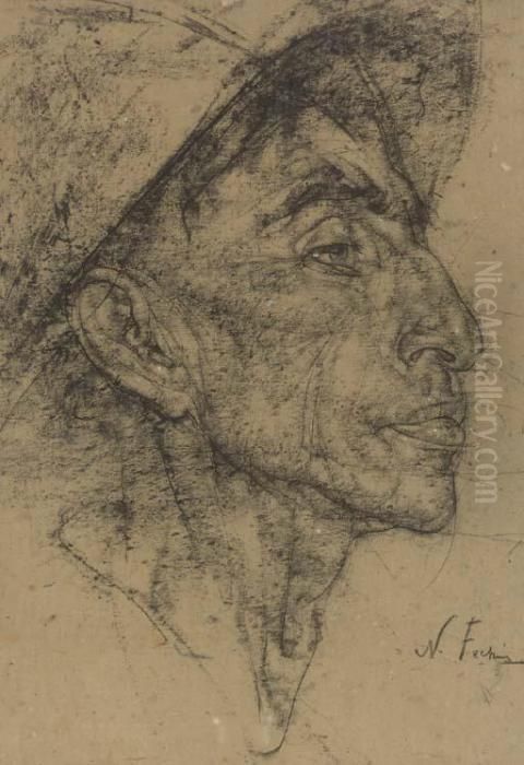 Study Of A Mexican Man In Profile Oil Painting by Nicolai Ivanovich Fechin
