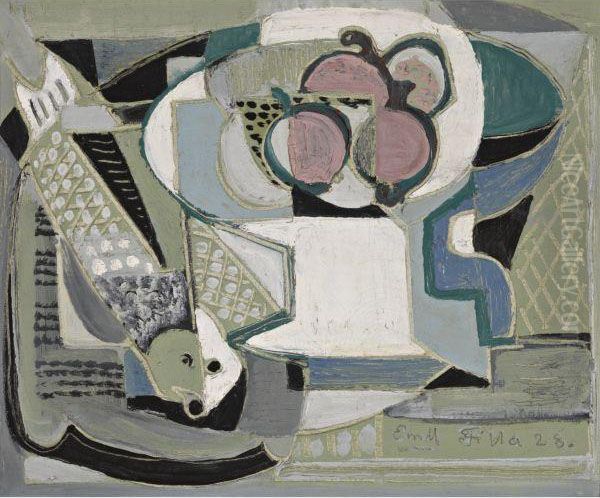 Still Life With Fruit And Fish Oil Painting by Emil Filla