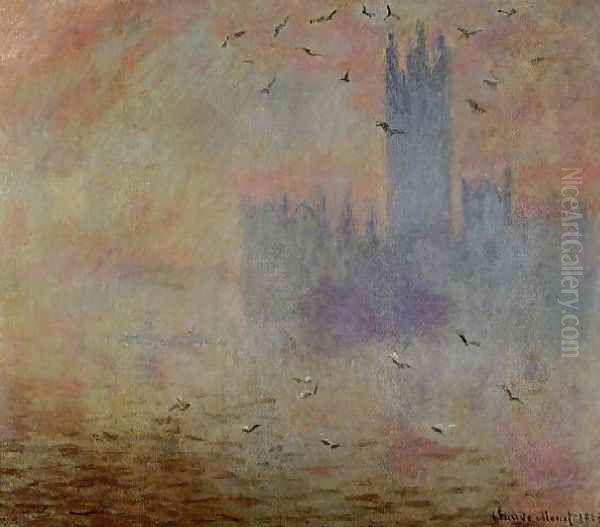 Houses Of Parliament Seagulls Oil Painting by Claude Oscar Monet