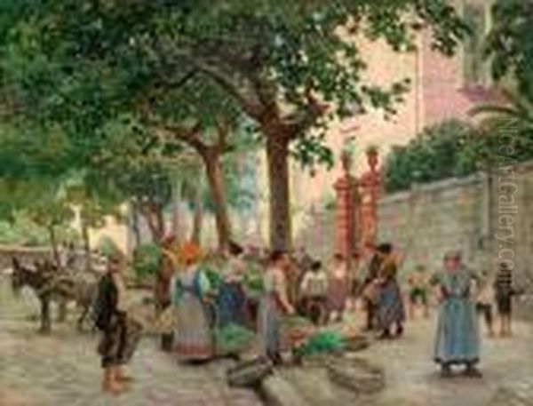 Gronsaksmarknad I Vomero, Napoli Oil Painting by Paul-Gustave Fischer