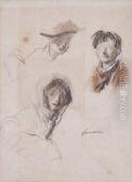 Etude De Personnages Oil Painting by Jean-Louis Forain