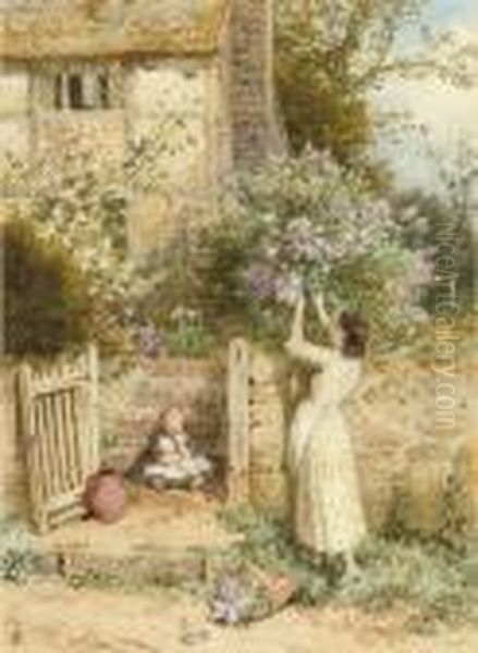 The Lilac Cottage Oil Painting by Myles Birket Foster