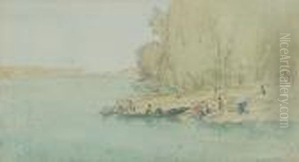 The River At Saumur Oil Painting by Myles Birket Foster