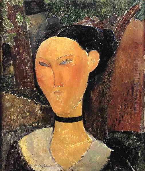 Woman with Velvet Ribbon Oil Painting by Amedeo Modigliani