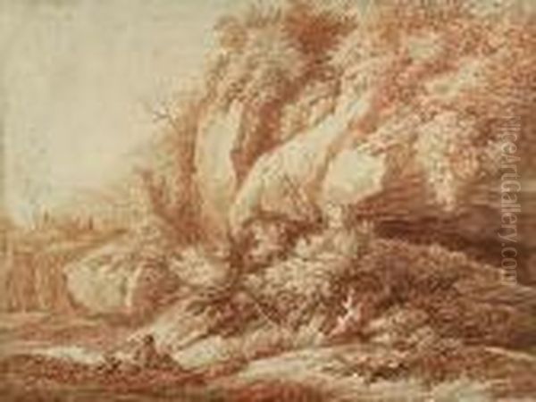 Shepherd Boy Beside A Rocky Escarpment Oil Painting by Jean-Honore Fragonard