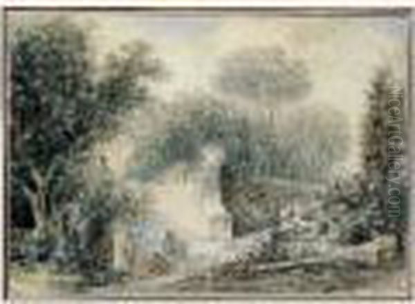 Lavandieres Et Personnages Dans Un Parc Italien Oil Painting by Jean-Honore Fragonard