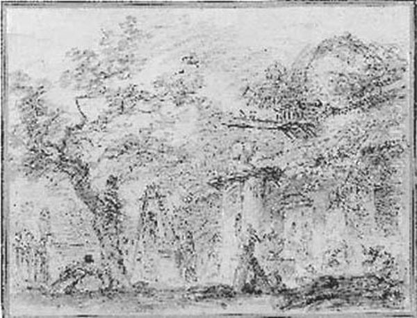 Scene Champetre Dans Le Jardin D'une Villa. Oil Painting by Jean-Honore Fragonard