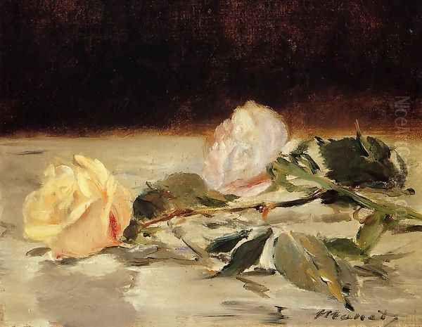 Two Roses On A Tablecloth Oil Painting by Edouard Manet