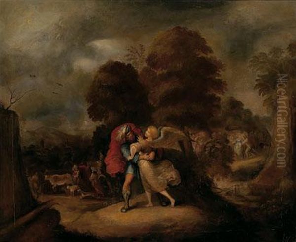 La Lucha De Jacob Con El Angel Oil Painting by Frans II Francken