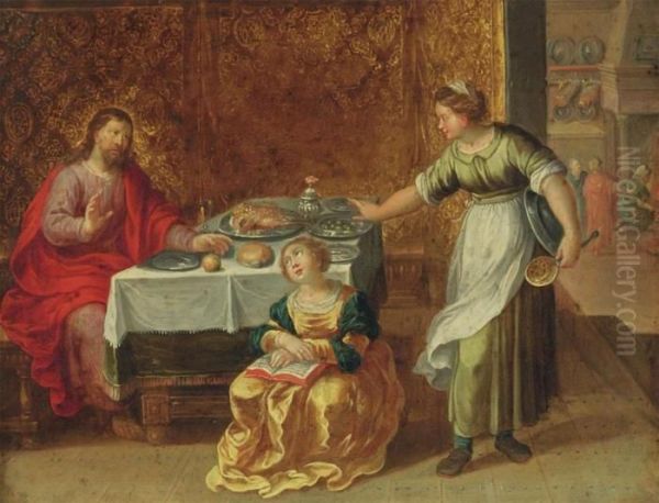 Christ In The House Of Martha And Mary Oil Painting by Frans II Francken