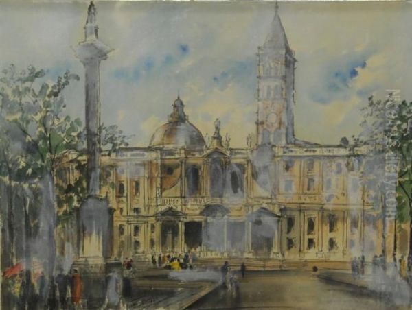 View Of The Town Plaza Oil Painting by Frank Myers Boggs