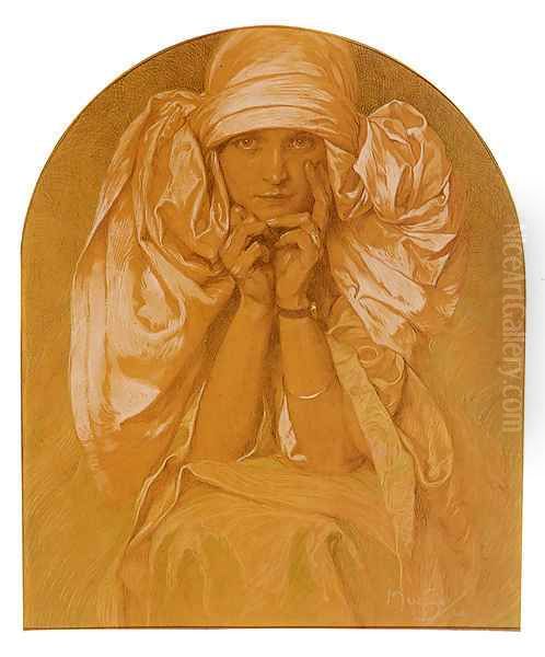 Portrait Of The Artists Daughter Jaroslava Oil Painting by Alphonse Maria Mucha