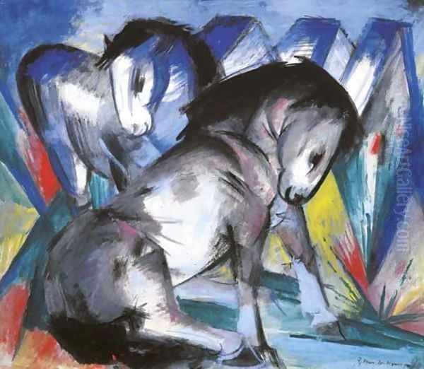Zwei Pferde Oil Painting by Franz Marc