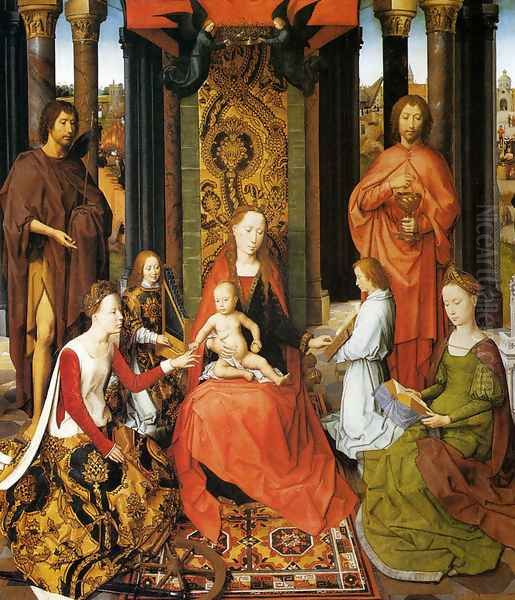 The Mystic Marriage Of St. Catherine Of Alexandria (central panel of the San Giovanni Polyptch) Oil Painting by Hans Memling