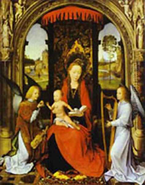 Madonna And Child With Angels 1480 Oil Painting by (manner of) Memling, Hans