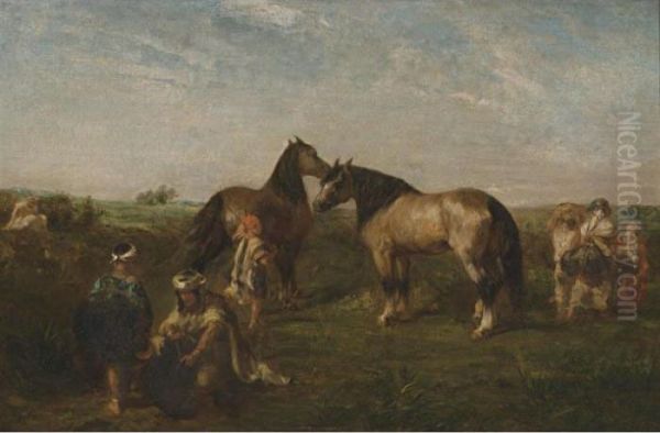 Arabs At Rest Oil Painting by Eugene Fromentin