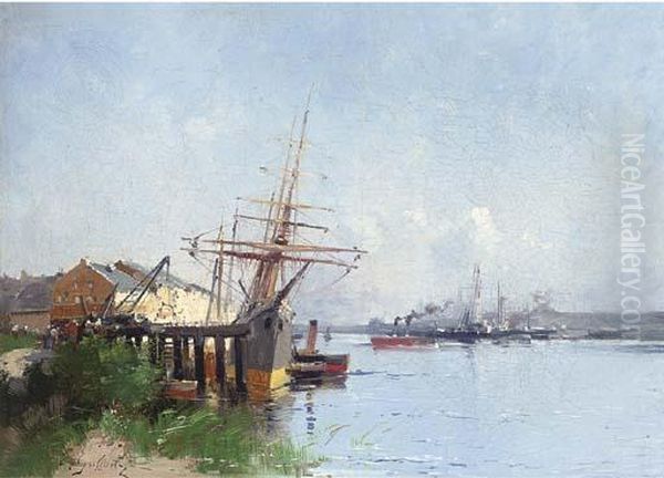 Harbour Scene Oil Painting by Eugene Galien-Laloue