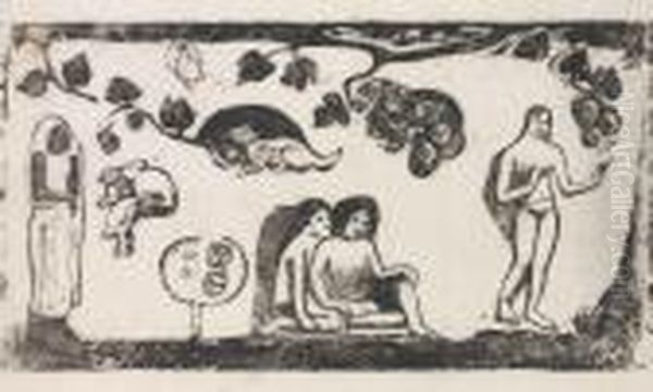 Femmes, Animaux Et Feuillages Oil Painting by Paul Gauguin