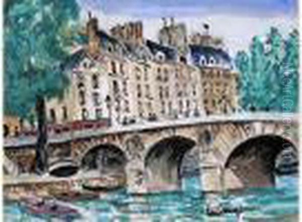 Le Pont Marie, Quai De Seine Oil Painting by Lucien Genin