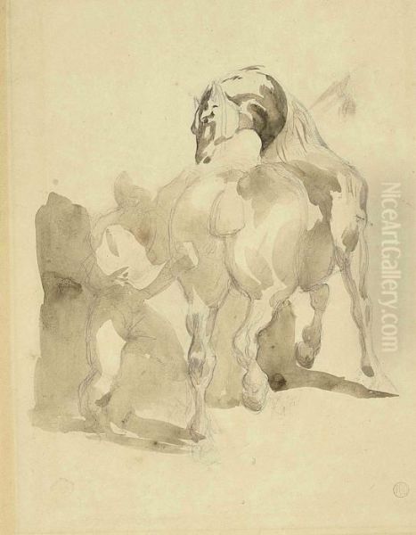 A Groom Rubbing Down A Horse Oil Painting by Theodore Gericault