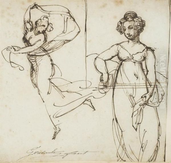 Femme Dansant Avec Un Voile, Reprise Du Personnage Debout Oil Painting by Theodore Gericault