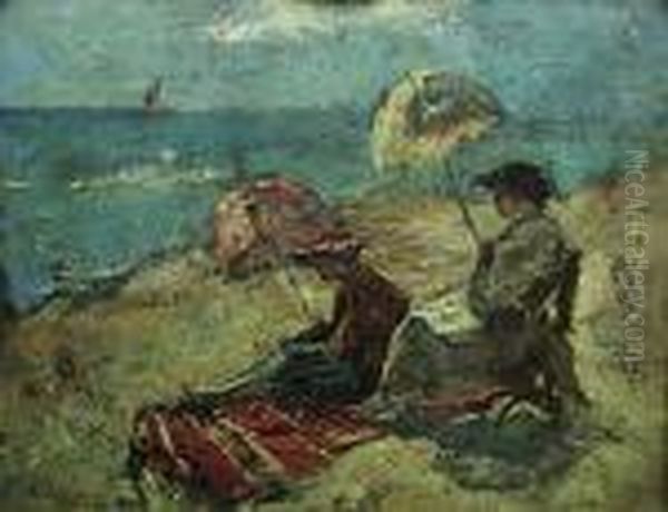Pe Faleza Sub Umbrela Oil Painting by Petrascu Gheorghe