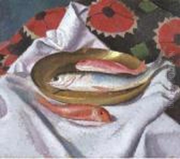 Natura Morta Con Triglie Oil Painting by Oscar Ghiglia