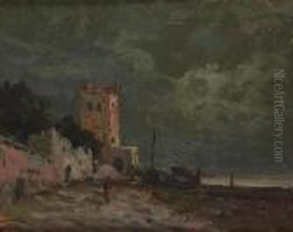 Vecchie Case Al Mare Oil Painting by Benedetto Ghivarello