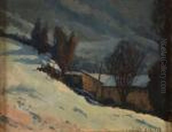 Borgo Montano Nella Neve Oil Painting by Benedetto Ghivarello