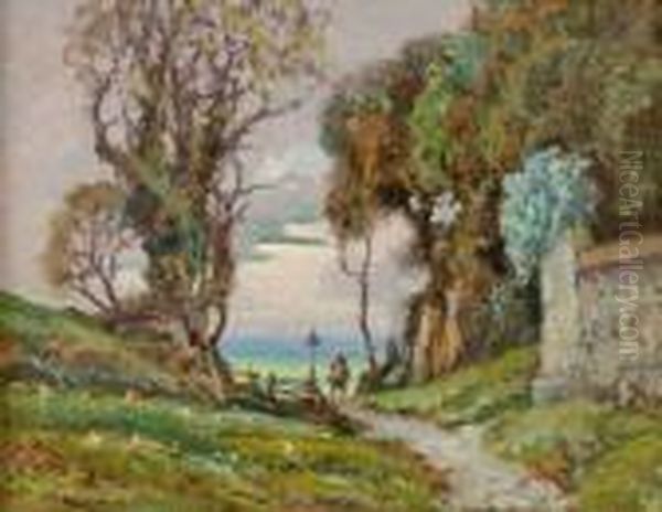 Paesaggio Con Figura A Cavallo Oil Painting by Benedetto Ghivarello