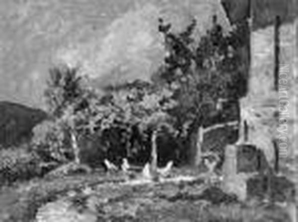 Galline Sull'aia Oil Painting by Benedetto Ghivarello
