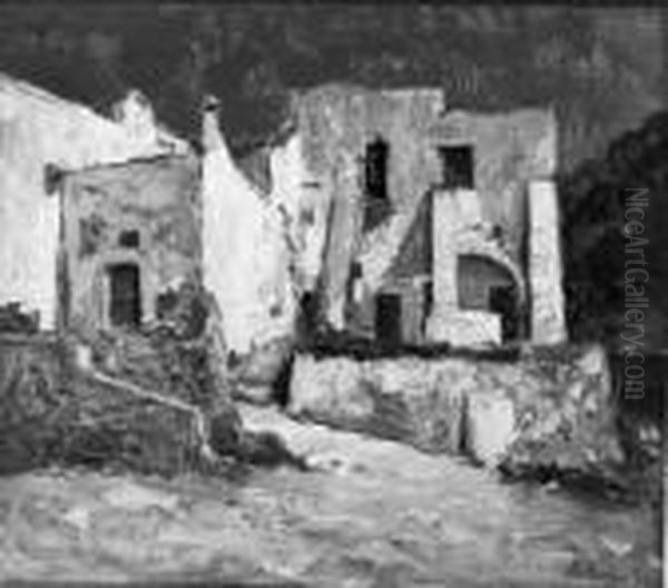 <case Di Paese Collinare> 1924 Oil Painting by Benedetto Ghivarello