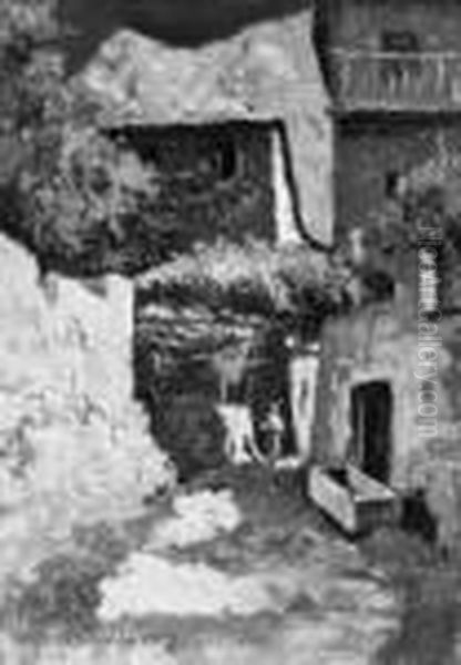 <figura Nel Vecchio Borgo> 1943 Oil Painting by Benedetto Ghivarello