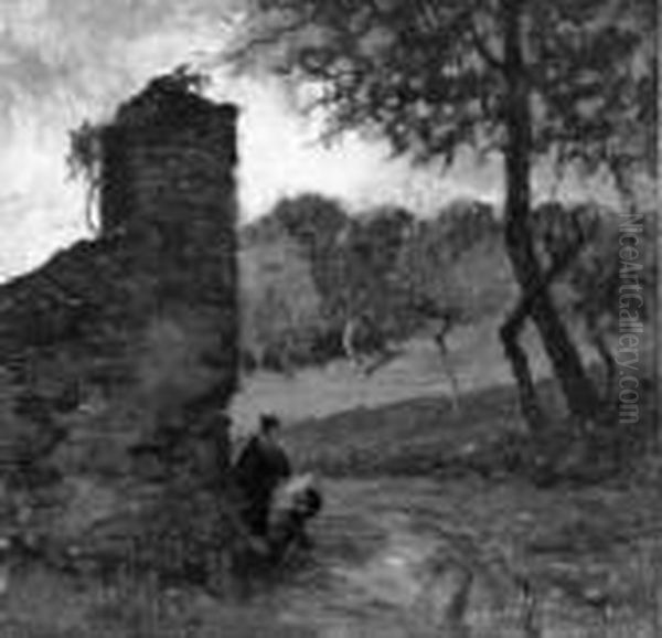 <figuretta Nel Paesaggio> 1935 Oil Painting by Benedetto Ghivarello