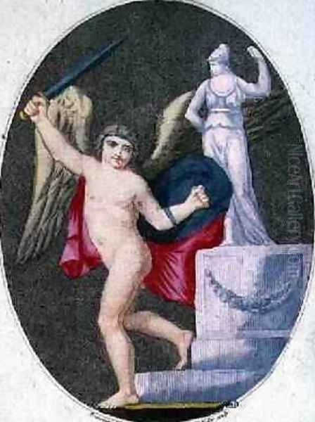Love Fights for his Country and Protects Her with his Shield Oil Painting by Jean-Baptiste Mallet