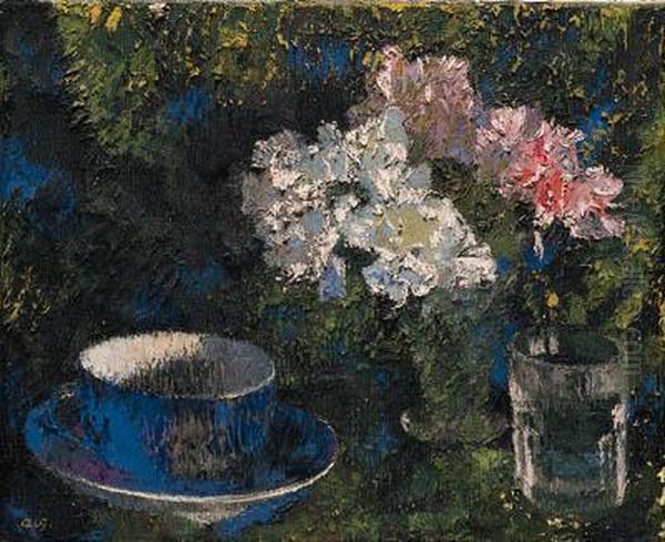 Blaue Tasse Und Nelken Oil Painting by Augusto Giacometti
