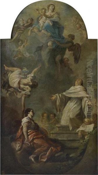 Vierge A L'enfant Apparaissant A
 Deux Saints, A Vue Chantournee Dans La Partie Superieure Et Inferieure Oil Painting by Corrado Giaquinto