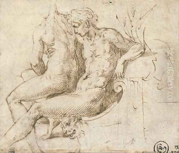 Two lovers seated on a couch Oil Painting by Girolamo Francesco Maria Mazzola (Parmigianino)