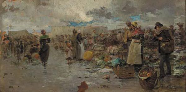 Marche Aux Legumes Oil Painting by Victor-Gabriel Gilbert