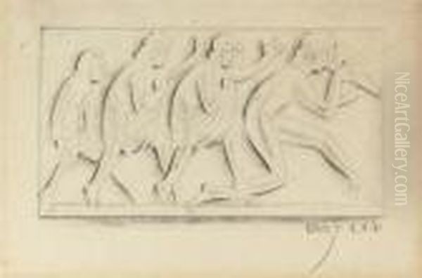 Design For 'ariel Piping To The Children' Oil Painting by Eric Gill