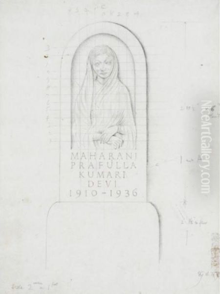 Working Drawing For Relief Sculpture Oil Painting by Eric Gill