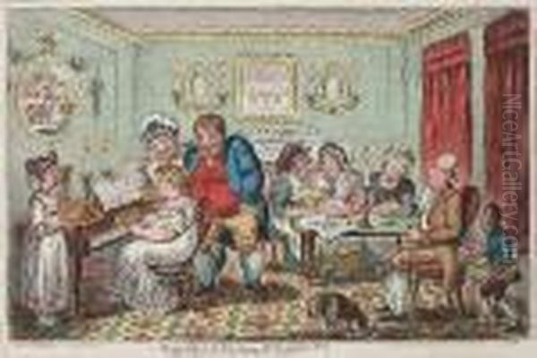 Farmer Giles & His Wife 
Shewing Off Their Daughter Betty To Their Neighbours On Her Return From 
School Oil Painting by James Gillray