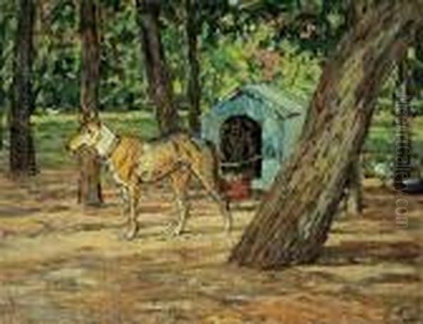 Giardino Con Cane Oil Painting by Luigi Gioli
