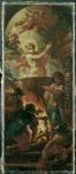 Umkreis Das Martyrium Des Hl. 
Vitus. Bozzetto Fur Ein Altarblatt. Ol Auf Leinwand . H 61,5; B 26 Cm Oil Painting by Luca Giordano